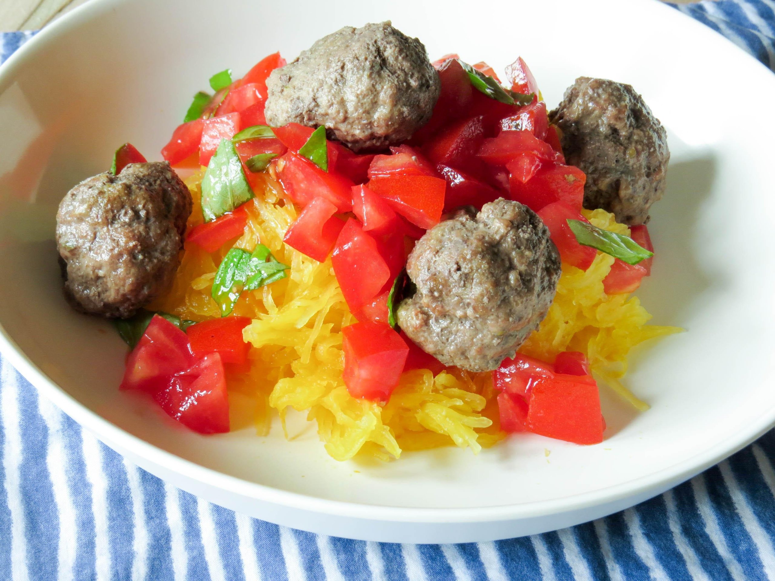 Spaghetti-Squash-Meatballs and diced tomato