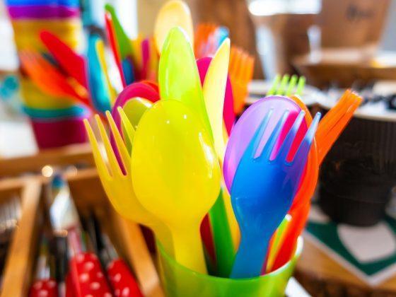 Colourful child safe plastic cutlery