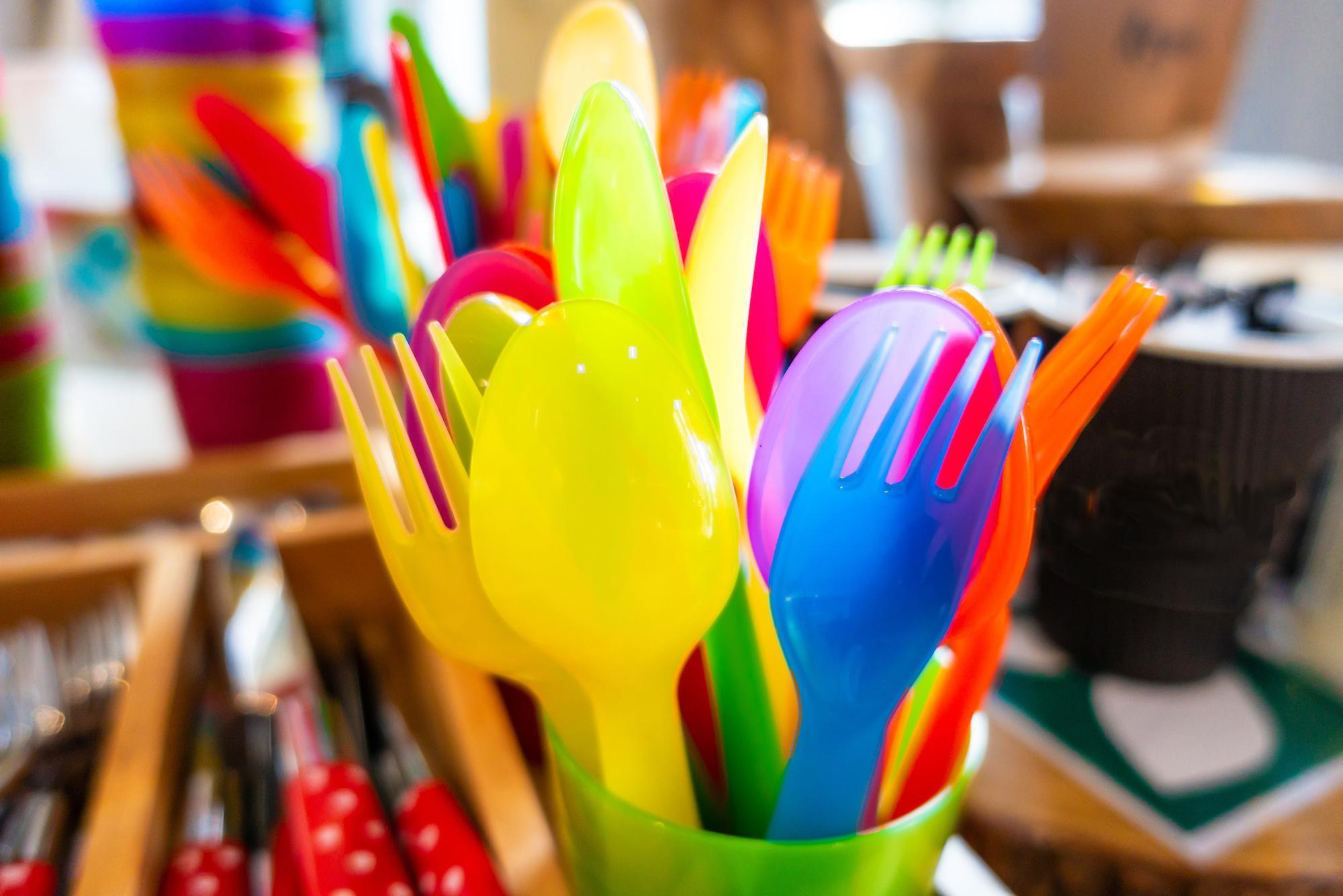 Colourful child safe plastic cutlery