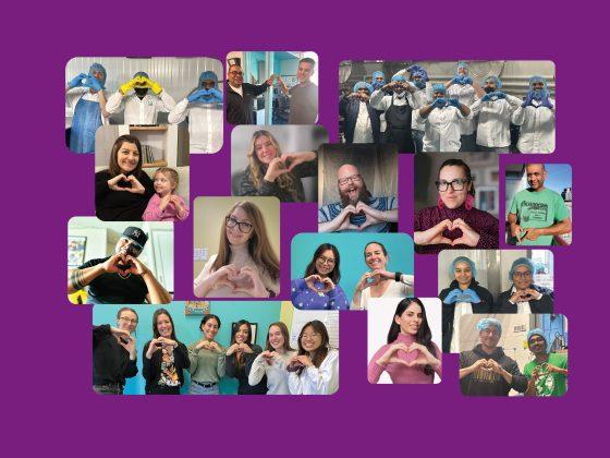 a collage of rfrk staff posing with hands in the shape of a heart to celebrate international women's day