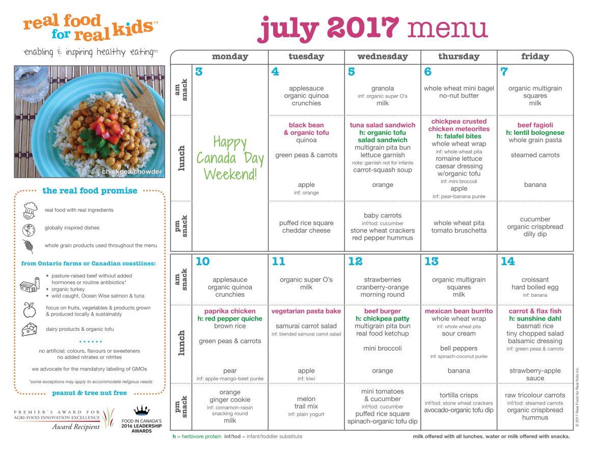 2017 RFRK snack and lunch menu 