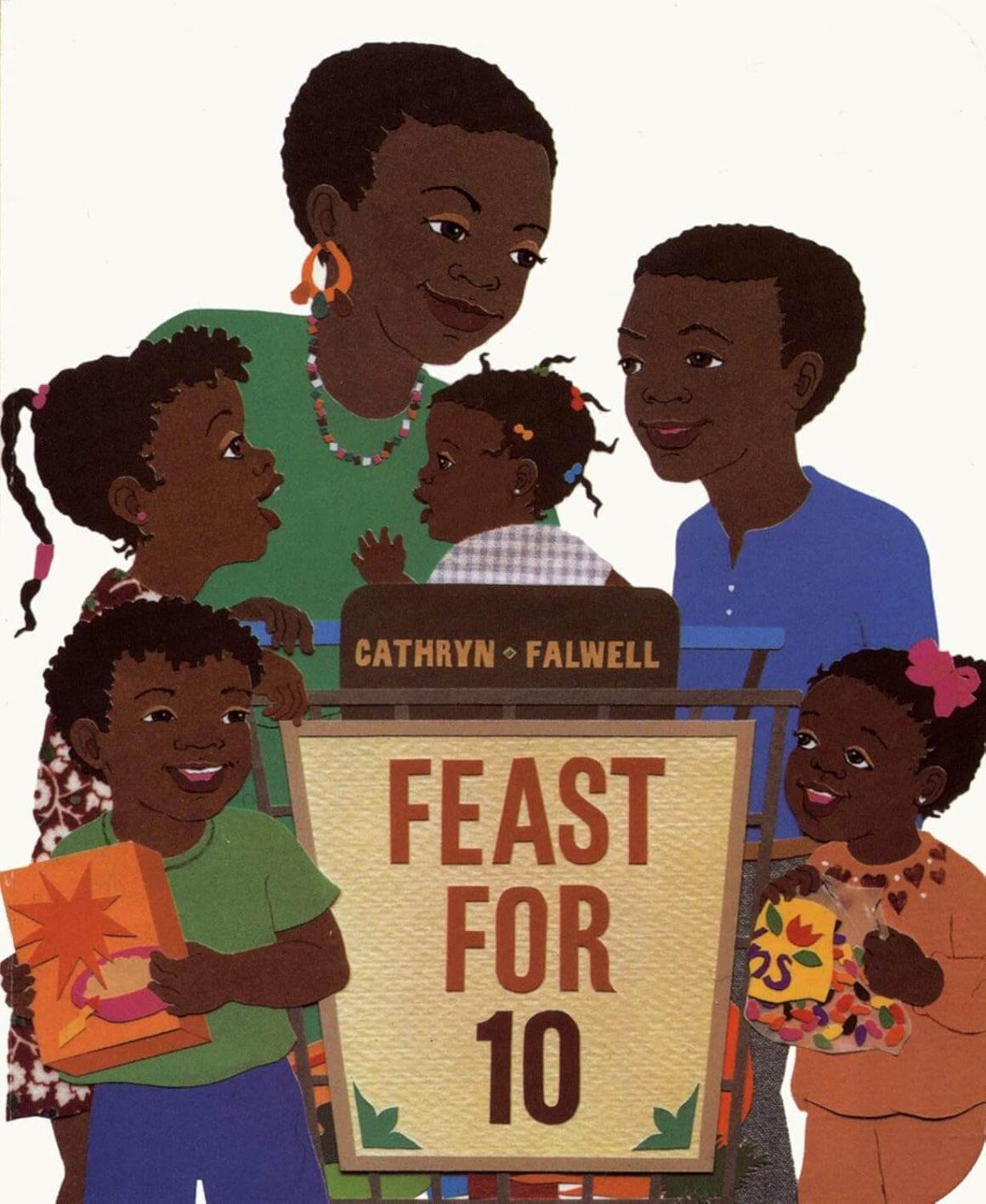 feast for 10 cover art depicting Black family shopping at grocery store