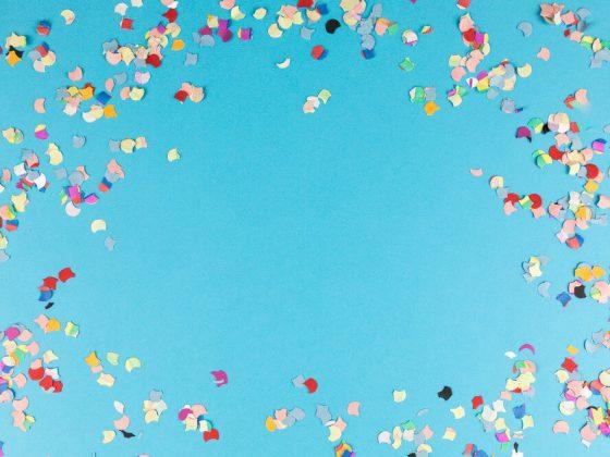 blue background frame with confetti