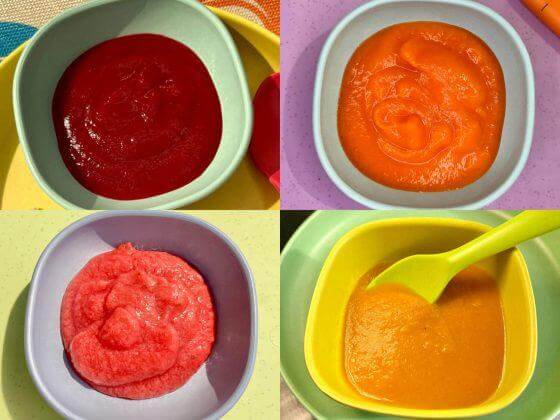 collage of RFRK-made baby blends served in colourful bowls