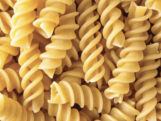 close up of gluten-free chickpea spirals chickapea pasta