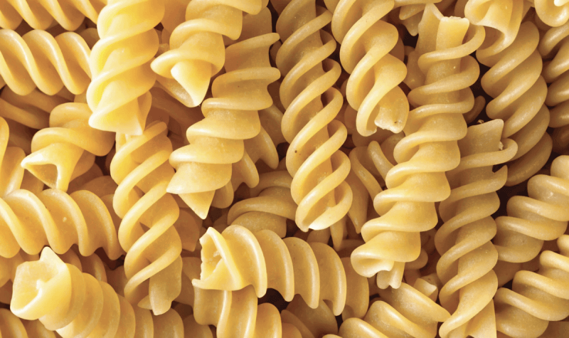 close up of gluten-free chickpea spirals chickapea pasta