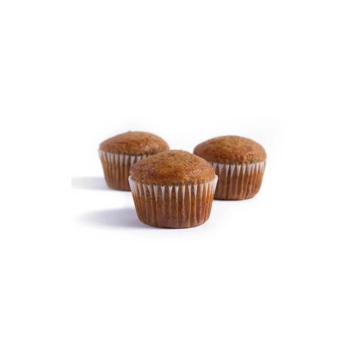 three banana muffins from sweets from the earth, local toronto bakery, with white background