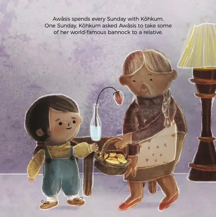 inside artwork for awasis and the world famous bannock illustration
