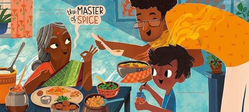 inside cover art for The Spice Box kids book