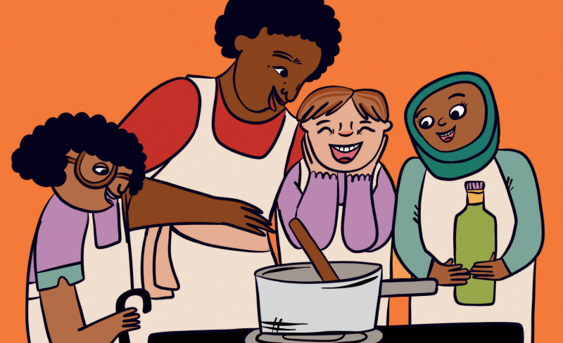 antiracist kitchen inside book artwork. book written by nadia l hohn