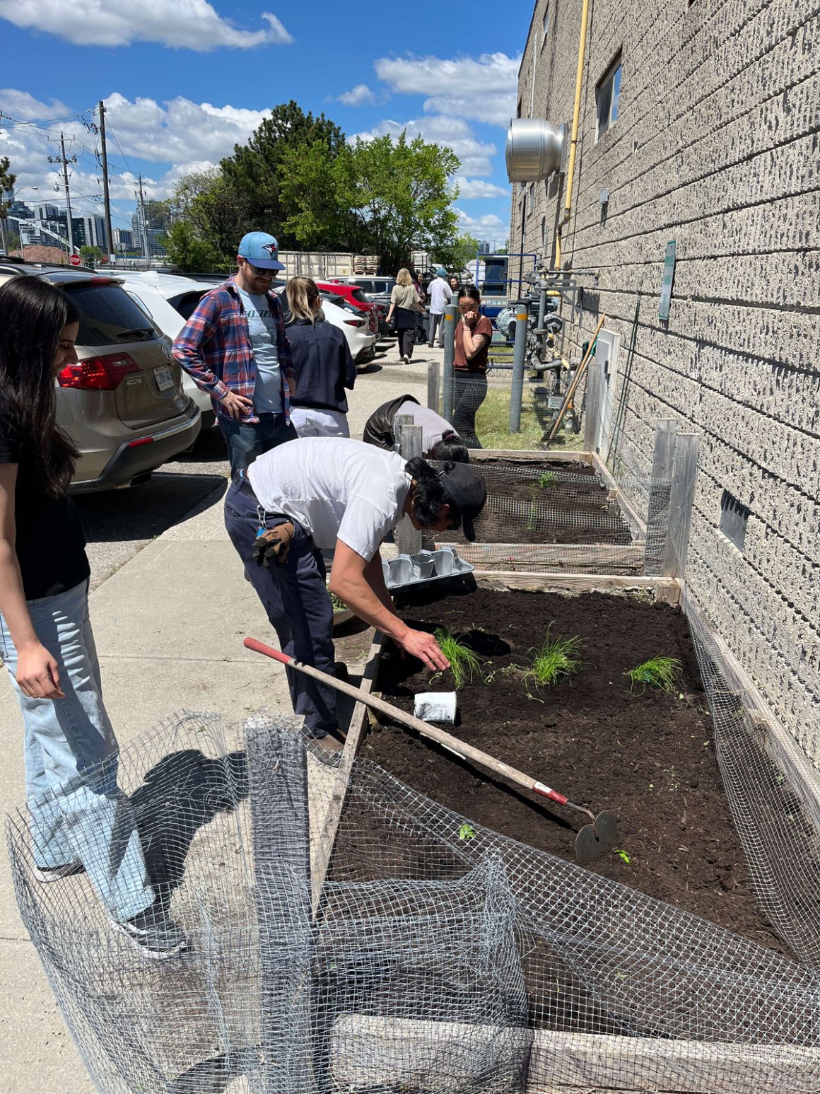 garden club! 4 rfrk garden club members gardening next to rfrk facility